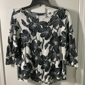Tahari Black & White Floral Boatneck Tunic